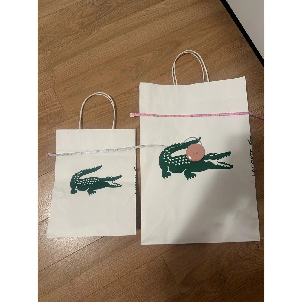 Lacoste Paper Shopping Gift Bags Set of 2 White Green Crocodile Logo Small Large